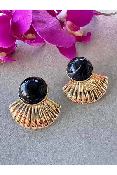 Pelin Aksesuar Black Pearl Fan Earrings