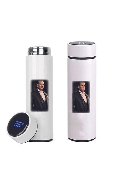 DKDZ SHOP Ataturk Printed Steel Thermos with Indicator 450ml.-006