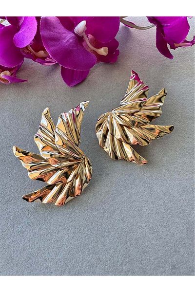 Pelin Aksesuar Gold Large Layered Wing Earrings