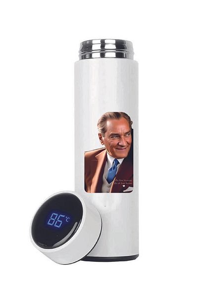 DKDZ SHOP Ataturk Printed Steel Thermos with Indicator 450ml.-004