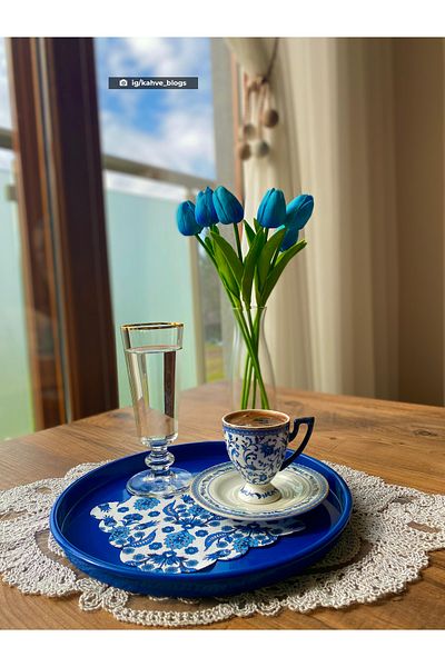 DECO Ψηφιακή εκτύπωση με μοτίβο μπλε πλακιδίων - Πετσέτα κοκτέιλ με κοπή με λέιζερ που πλένεται