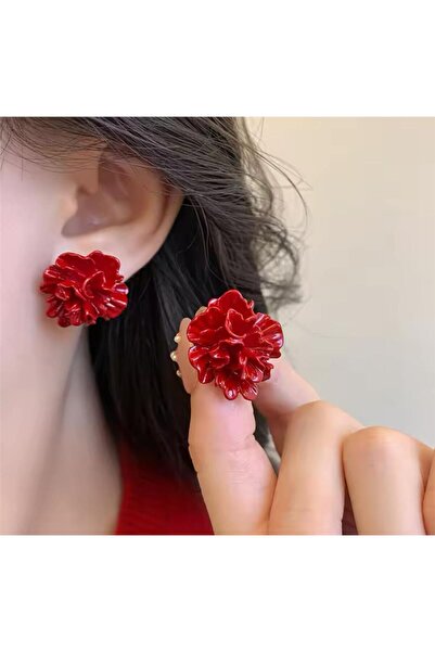 Pelin Aksesuar Bordo Çiçek Küpe