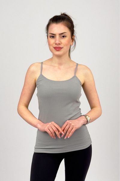 Betimoda Body de damă din bumbac gri, elastic și moale, texturat - cu curele de frânghie