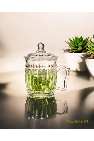Wow Home كوب زجاجي بغطاء ومقبض