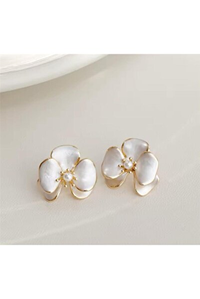 Pelin Aksesuar Beyaz İncili Orkide Küpe