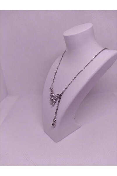 LuxeGem قلادة نسائية من الفولاذ مع شكل فراشة وحجر الزركون