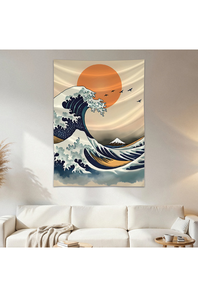 Geek Cultcha Japanese Wave Wall Drape Wall Tapestry First Quality Satin Fabri...