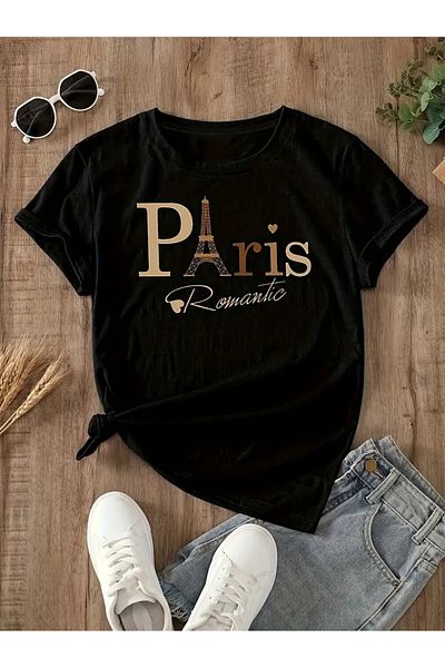 Frisson Eiffel Tower and Crew Neck Printed Unisex Oversize T-Shirt