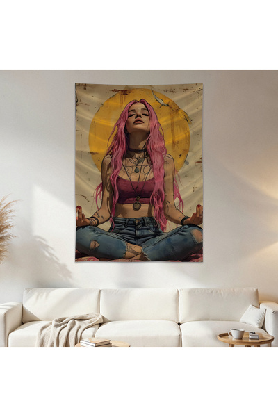 Geek Cultcha Woman Meditating Wall Drape Wall Tapestry First Quality Satin Fa...