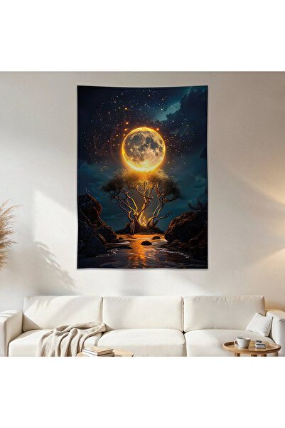 Geek Cultcha Moon and Tree Wall Drape Wall Tapestry First Quality Satin Fabri...