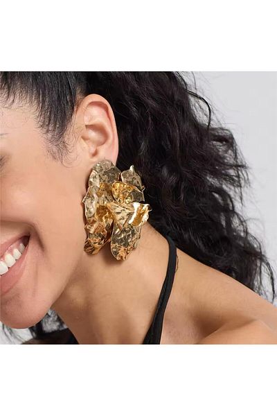 Pelin Aksesuar Gold Extra Large Size Flower Earrings
