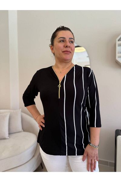 garajmood Μαύρη μπλούζα διπλής όψης ριγέ μεγάλου μεγέθους