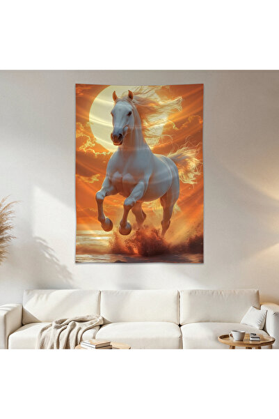 Geek Cultcha White Horse Wall Cloth Wall Tapestry First Quality Satin Fabric ...