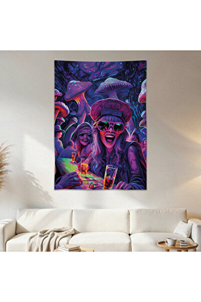 Geek Cultcha Mushroom Neon Party Wall Drape Wall Tapestry First Quality Satin...