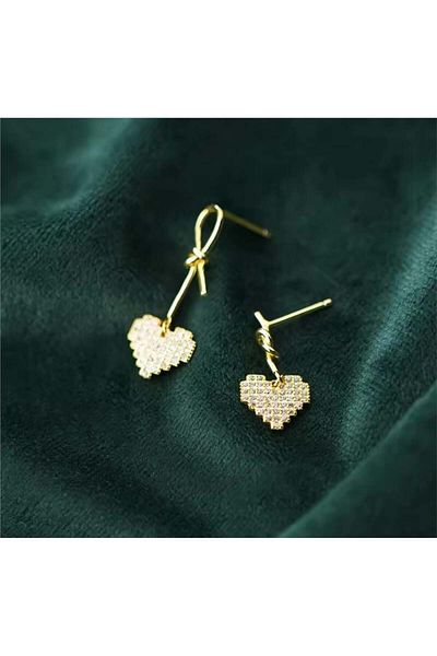 Pelin Aksesuar Gold Stone Asymmetrical Heart Earrings