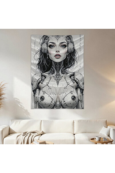 Geek Cultcha Robotic Woman Wall Cloth Wall Tapestry First Quality Satin Fabri...