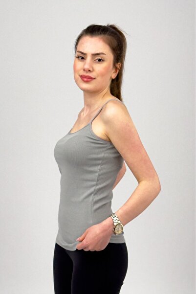 Betimoda Gray Stretchy and Soft Textured Cotton Women's Bodysuit - Rope Strap