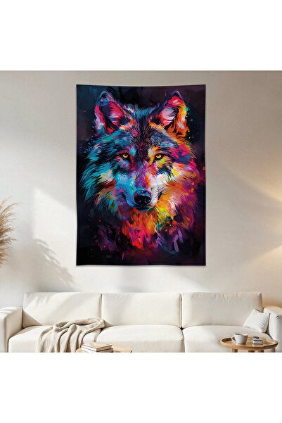 Geek Cultcha Colorful Wolf Wall Cloth Wall Tapestry First Quality Satin Fabri...