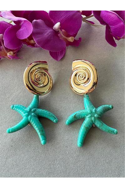 Pelin Aksesuar Blue Big Starfish Earrings