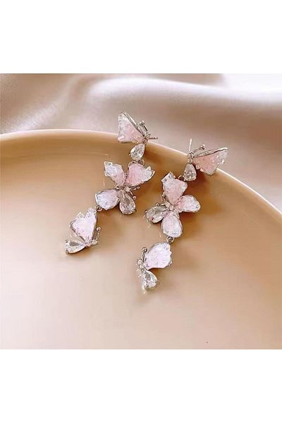 Pelin Aksesuar Silver Smoked Stone Butterflies Earrings
