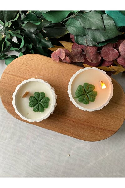 CevDen 4 Yapraklı Yonca Şans Mumları 2'li Yonca Detaylı Mumluk