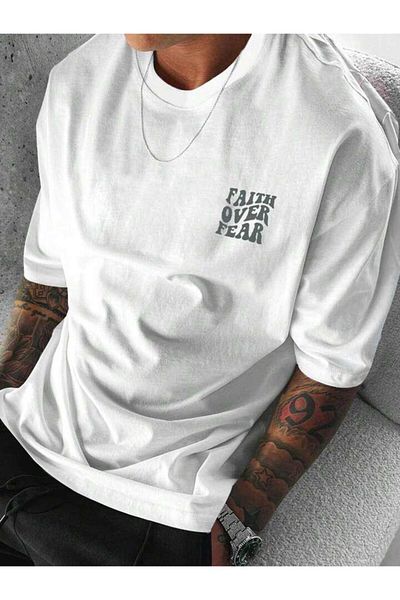 Machetta Μπλουζάκι Unisex Faith Over Fear με στάμπα Oversize 100% βαμβάκι