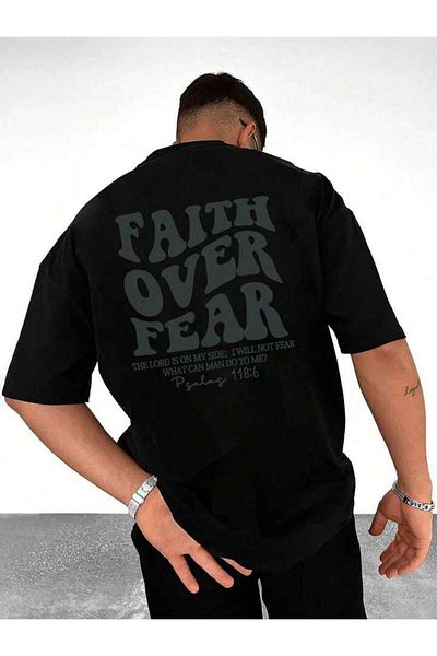 Machetta Μπλουζάκι Unisex Faith Over Fear με στάμπα Oversize 100% βαμβάκι