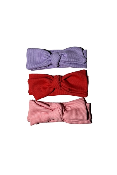 (LİLA-KIRMIZI-PEMBE) 0-3 Yaş Kız Bebek Bandana 3'lü Set