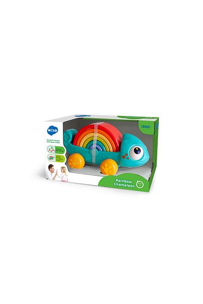 Jucarii Bebe Rainbow Chameleon Pull and Build Toy