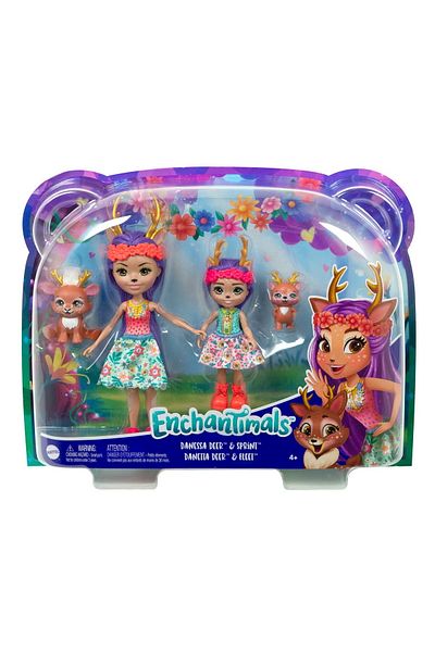 mattel Enchantimals Set Papusi Surori Si Animalutele Lor  Danessa Deer Si Sprint Si Danetta Deer Si Fleet