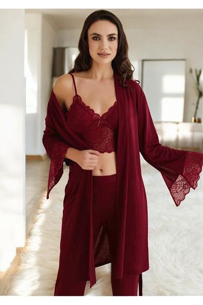 White Velvet Set pijamale din bumbac 4 buc pentru femei - Robă și cămașă de noapte W.V.DN.0.5AK.T