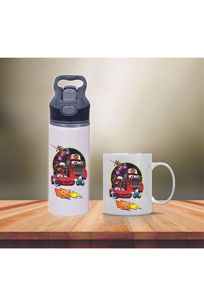 DKDZ SHOP Lightning Macquen Printed Metal Water Bottle with Straw and Mug Cup-002