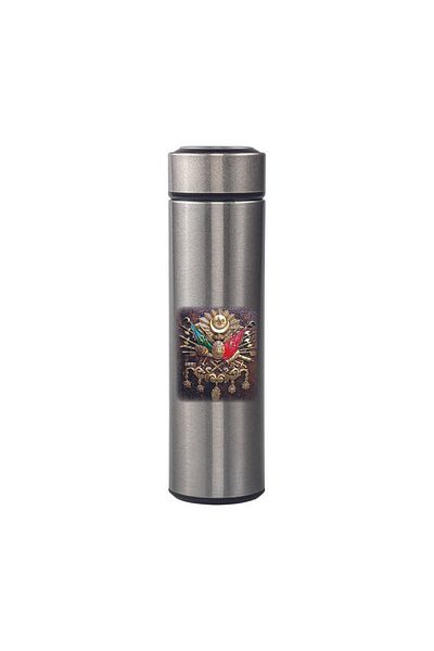 DKDZ SHOP Silver Steel Thermos with Ottoman Crest Printed Indicator 450ml.-020