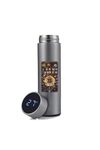 DKDZ SHOP Silver Steel Thermos with Ottoman Coat of Arms Printed Indicator 450ml.-018