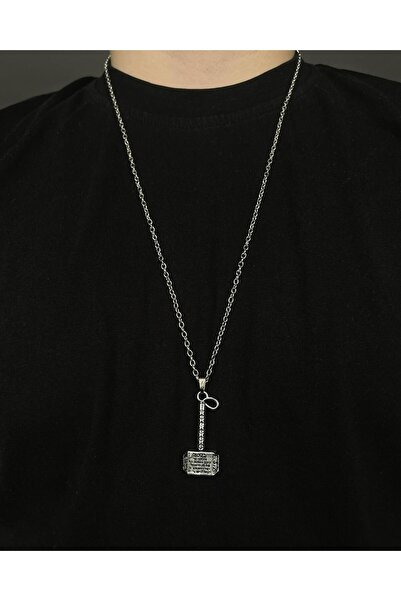 AB Takı Men's Necklace 3Pcs Scaffold Nav Valknut with Axe Thor Hammer and Wolf Figure