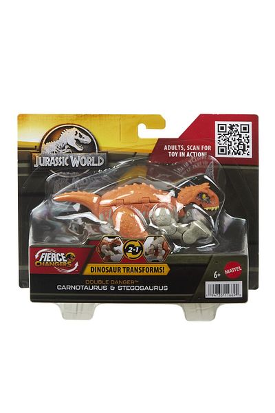 JURASSIC WORLD FIERCE CHANGERS DOUBLE DANGER DINOSAUR TRANSFORMABLE CARNOTAURUS AND STEGOSAURUS