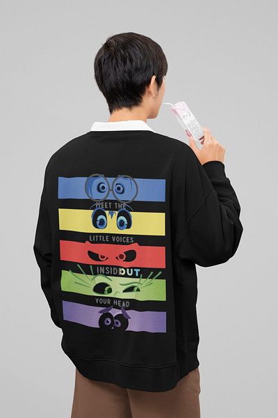 SEVBANO Insiide Out Cartoon Printed Unisex Oversize Reverse Face Sweatshirt