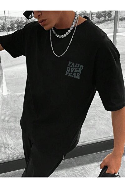 Machetta Μπλουζάκι Unisex Faith Over Fear με στάμπα Oversize 100% βαμβάκι