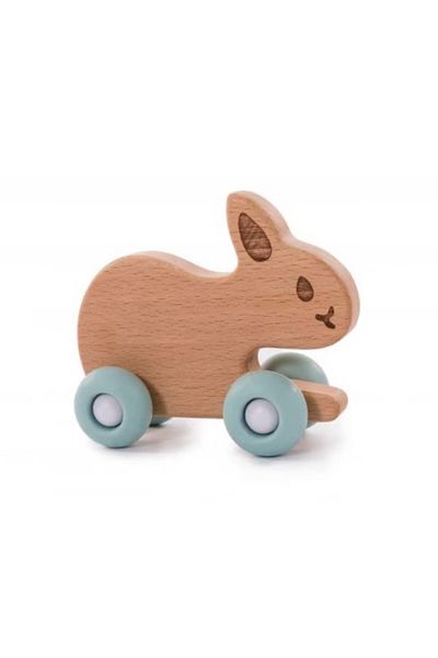 OEM Bo Jungle wooden rabbit toy on wheels, blue