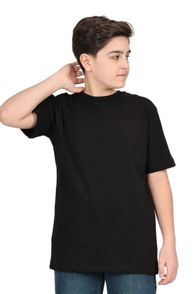 ERDEM KIDS Tricou negru pentru băiat, fără imprimeu, cu mânecă scurtă, de bază, casual, școlar