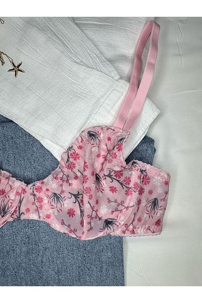 ROZENİN LINGERIE Sutien roz cu volane cu modele florale