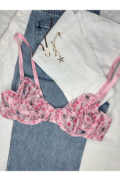 ROZENİN LINGERIE Sutien roz cu volane cu modele florale