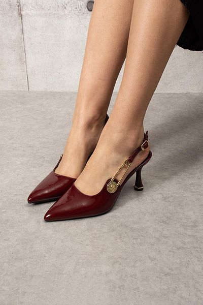 ShoeTek Basia Burgundy Patent Leather Women's Stiletto - Side Buckle Heeled Shoes