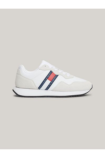 Tommy Hilfiger Pánské bílé tenisky semišové značky s logem z recyklovaného polyesteru s gumovou podrážkou