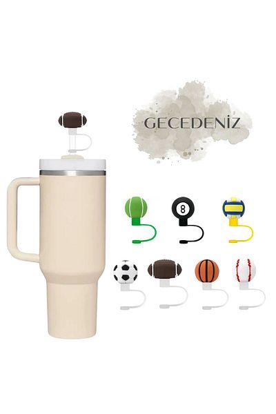 GECEDENİZ Straw Stopper Thermos Compatible Three Dimensional Ball Rugby