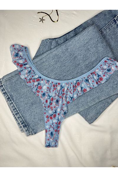 ROZENİN LINGERIE Tanga albastră cu volane cu modele florale