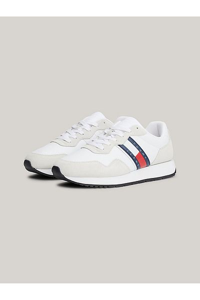 Tommy Hilfiger Pánské bílé tenisky semišové značky s logem z recyklovaného polyesteru s gumovou podrážkou