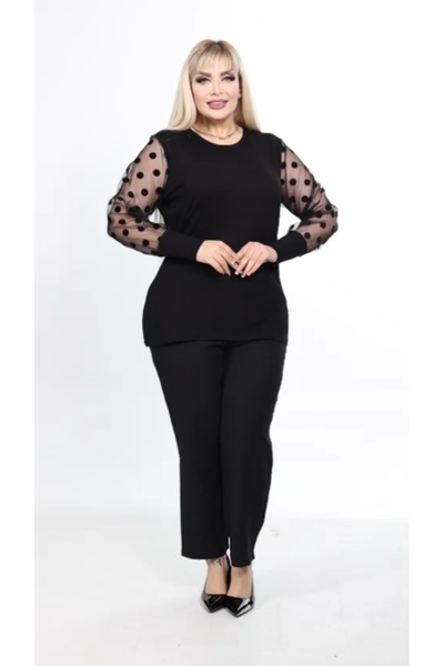 Te&Te Women's Plus Size Sleeves Tulle Polka Dot Viscose Blouse