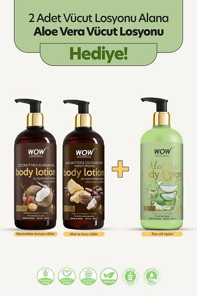 WOW Skin Science Coconut Milk Argan Oil and Shea and Cocoa Butter 400X3 ml Aloe Vera Lotion Gift Set of 3