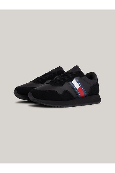 Tommy Hilfiger Pánské černé tenisky semišové značky s logem z recyklovaného polyesteru s gumovou podrážkou